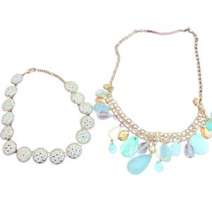 2pc set costume jewelry necklaces, one rhinestones, one blue beads.